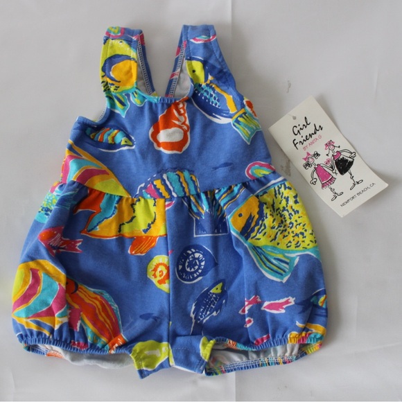 Blue Fish Print Girl Friends By Anita G Overalls Size 6 - Picture 1 of 6